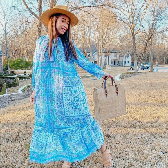 Zara* Printed Blue Midi Boho Dress - Picture 3 of 11